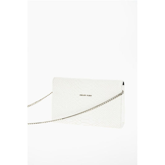 Philipp Plein Crocodile Effect Leather Clutch with Claw Rings