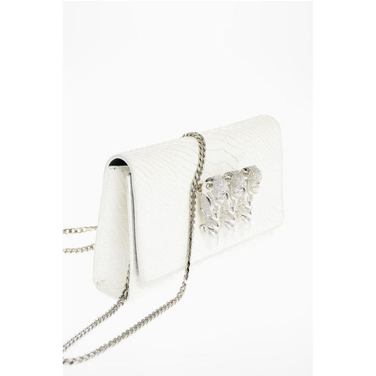 Philipp Plein Crocodile Effect Leather Clutch with Claw Rings
