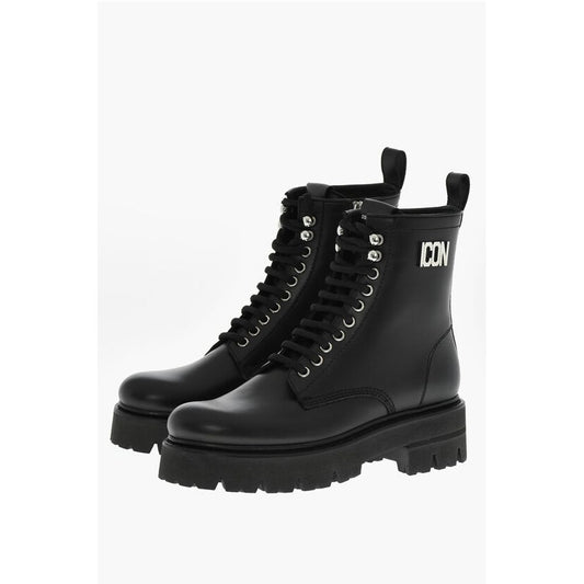 Dsquared² Leather ICON CLUBBING Combat Boots With Side Zip