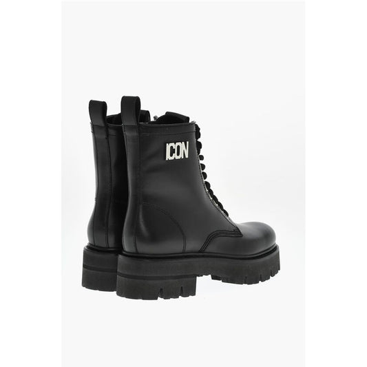 Dsquared² Leather ICON CLUBBING Combat Boots With Side Zip
