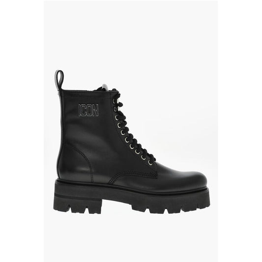 Dsquared² Leather ICON CLUBBING Combat Boots With Side Zip