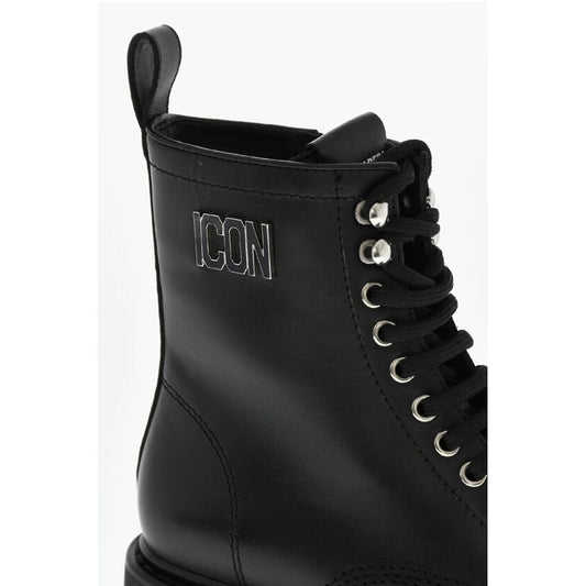 Dsquared² Leather ICON CLUBBING Combat Boots With Side Zip