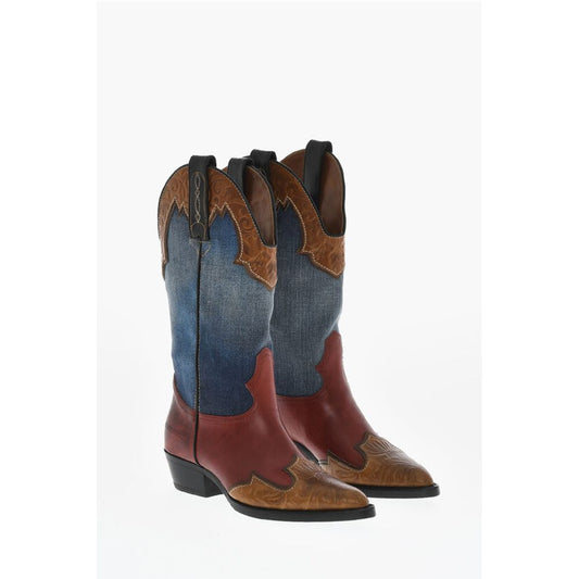 Dsquared² Denim VINTAGE Texan Boots With Leather Details