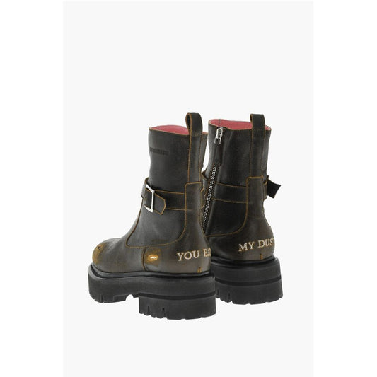 Dsquared² Vintage Effect Leather Combat Boots With Buckle