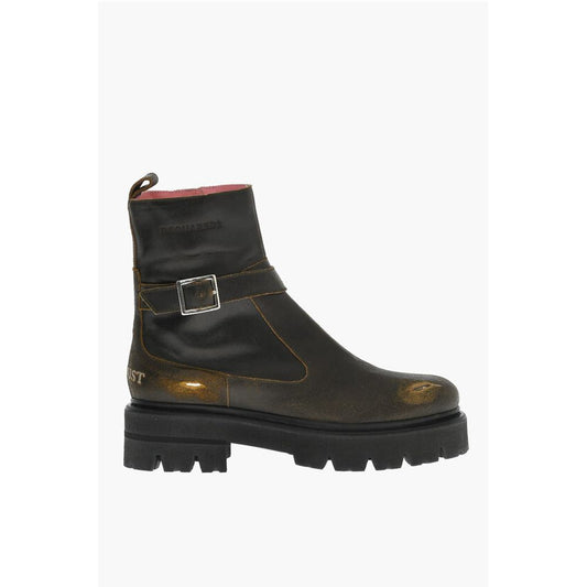 Dsquared² Vintage Effect Leather Combat Boots With Buckle