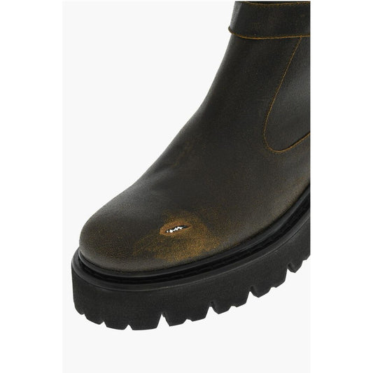 Dsquared² Vintage Effect Leather Combat Boots With Buckle