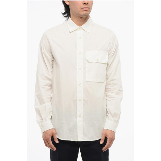 Ten c Solid Color Cotton and Nylon Shirt with Breast Pocket