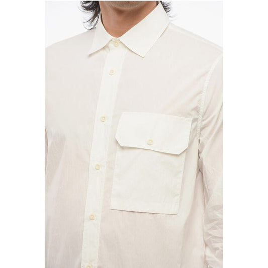 Ten c Solid Color Cotton and Nylon Shirt with Breast Pocket