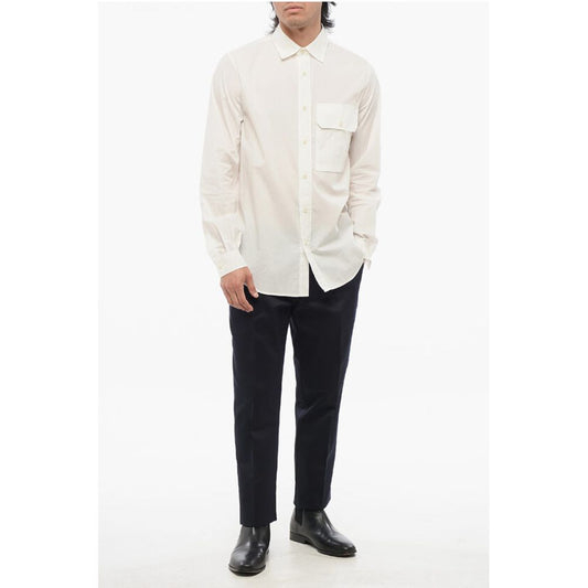 Ten c Solid Color Cotton and Nylon Shirt with Breast Pocket