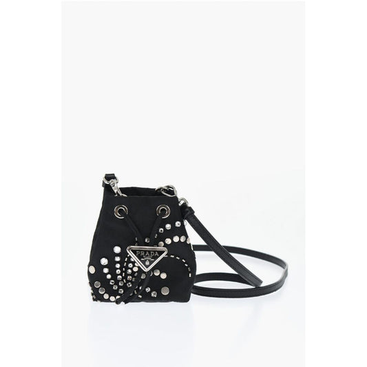 Prada Nylon Studded Pouch with Rhinestones