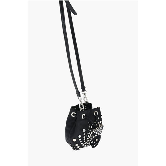 Prada Nylon Studded Pouch with Rhinestones