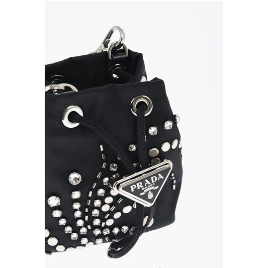 Prada Nylon Studded Pouch with Rhinestones