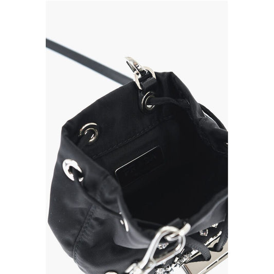 Prada Nylon Studded Pouch with Rhinestones