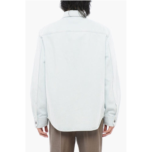 Versace Light Wash Denim Shirt with Logoed Buttons