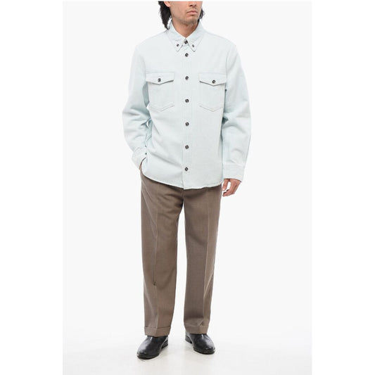 Versace Light Wash Denim Shirt with Logoed Buttons