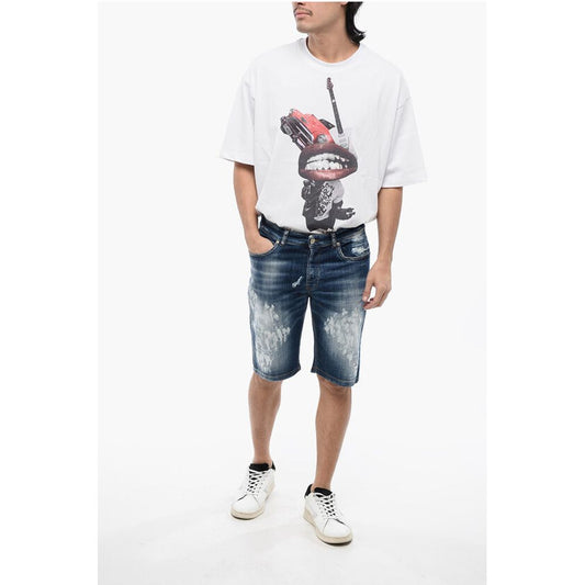 John Richmond Bleached Effect Regular Fit Bermuda Jeans