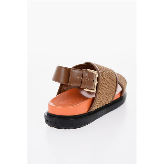 Marni Leather and Raffia Sandals with Buckle Closure