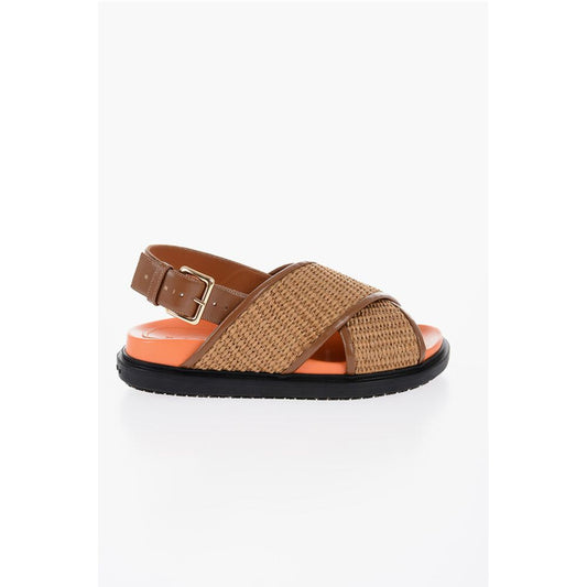 Marni Leather and Raffia Sandals with Buckle Closure