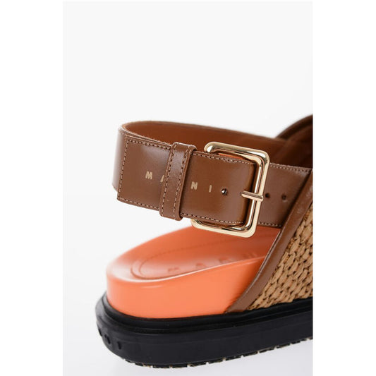 Marni Leather and Raffia Sandals with Buckle Closure