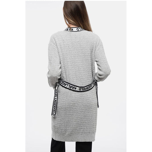Karl Lagerfeld Boucle' Fabric FEMININE Cardigan with Logoed Bands