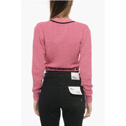 Karl Lagerfeld Bouclè Fabric Cropped Cardigan with Logoed Band