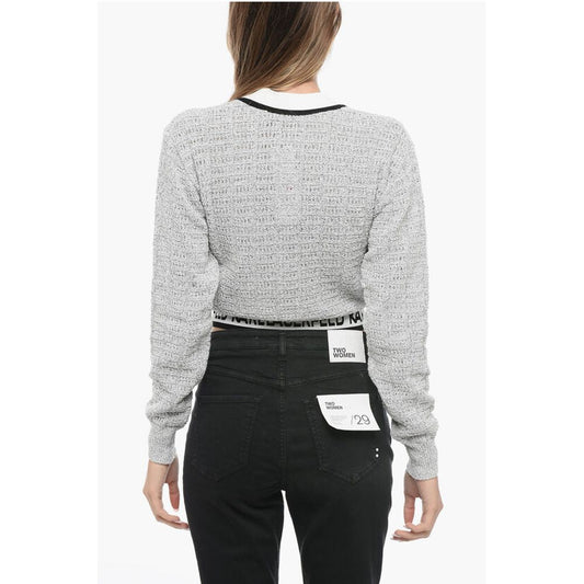 Karl Lagerfeld Bouclè Fabric Cropped Cardigan with Logoed Band