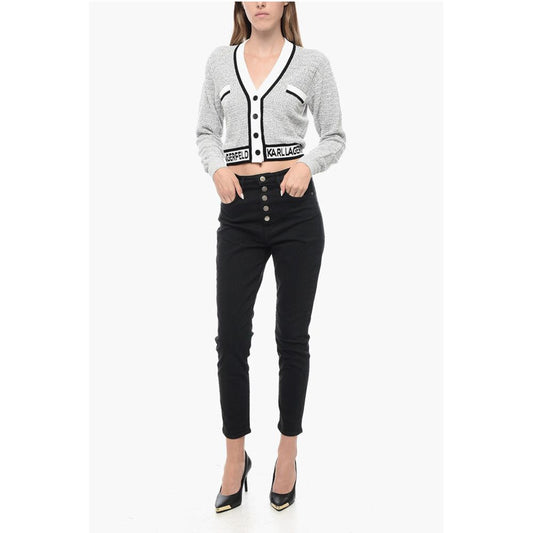 Karl Lagerfeld Bouclè Fabric Cropped Cardigan with Logoed Band