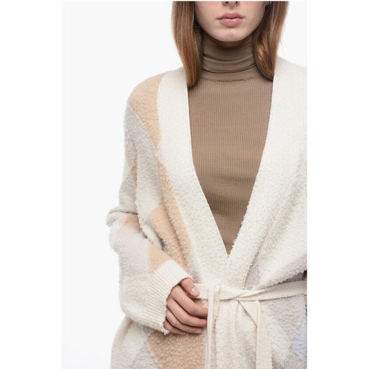 ArchivioB Casentino Wool Long Cardigan with Geometric Motif