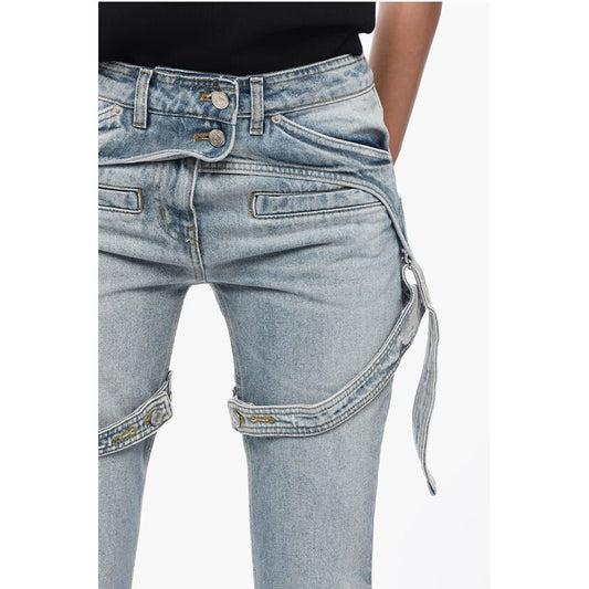 Courrėges Solid Color RACER Bootcut Jeans with Adjustable Chaps Straps