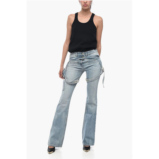 Courrėges Solid Color RACER Bootcut Jeans with Adjustable Chaps Straps