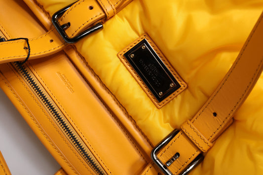 Dolce & Gabbana Yellow Orange Nylon Logo Plaque Hand Shoulder Tote Bag