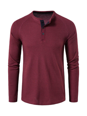 Men's solid-color basic button-down long-sleeve T-shirt